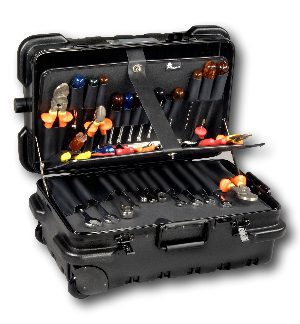 Military Style Rolling Tool Case with 3 Tool Pallet Organizers (Black)